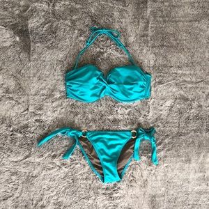 Victoria’s Secret Turquoise Shimmer Bikini with Gold Hardware